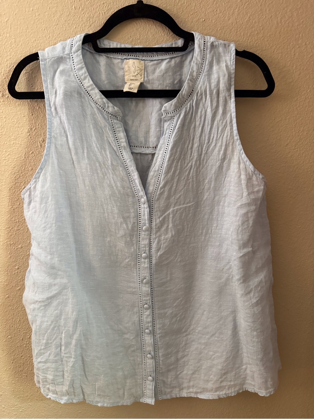 Joie Light Blue Sleeveless Button-Front Linen Blouse